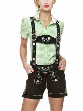 Stockerpoint Black Skinny Lederhosen Shorts w/ Suspenders Size M 40 (34 Waist)